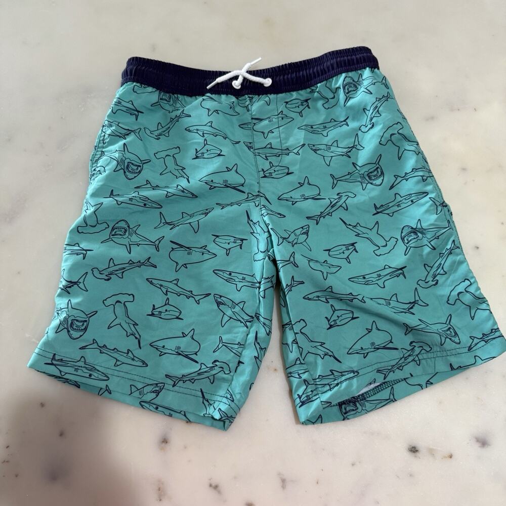 Tommy Bahama Kids Swim Trunks Boy’s L 10/12 Green Sharks Mesh Lined Drawstring